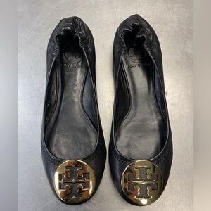 Tory Burch Black Leather Travel 'Minnie' Ballet Flat Size 6.5 M